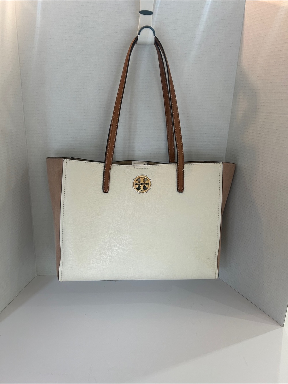 Tory Burch Cream Tote with Tan Trim and Brown Handles